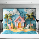 Lofaris Blue Surfboard Cartoon Summer Cake Smash Backdrop